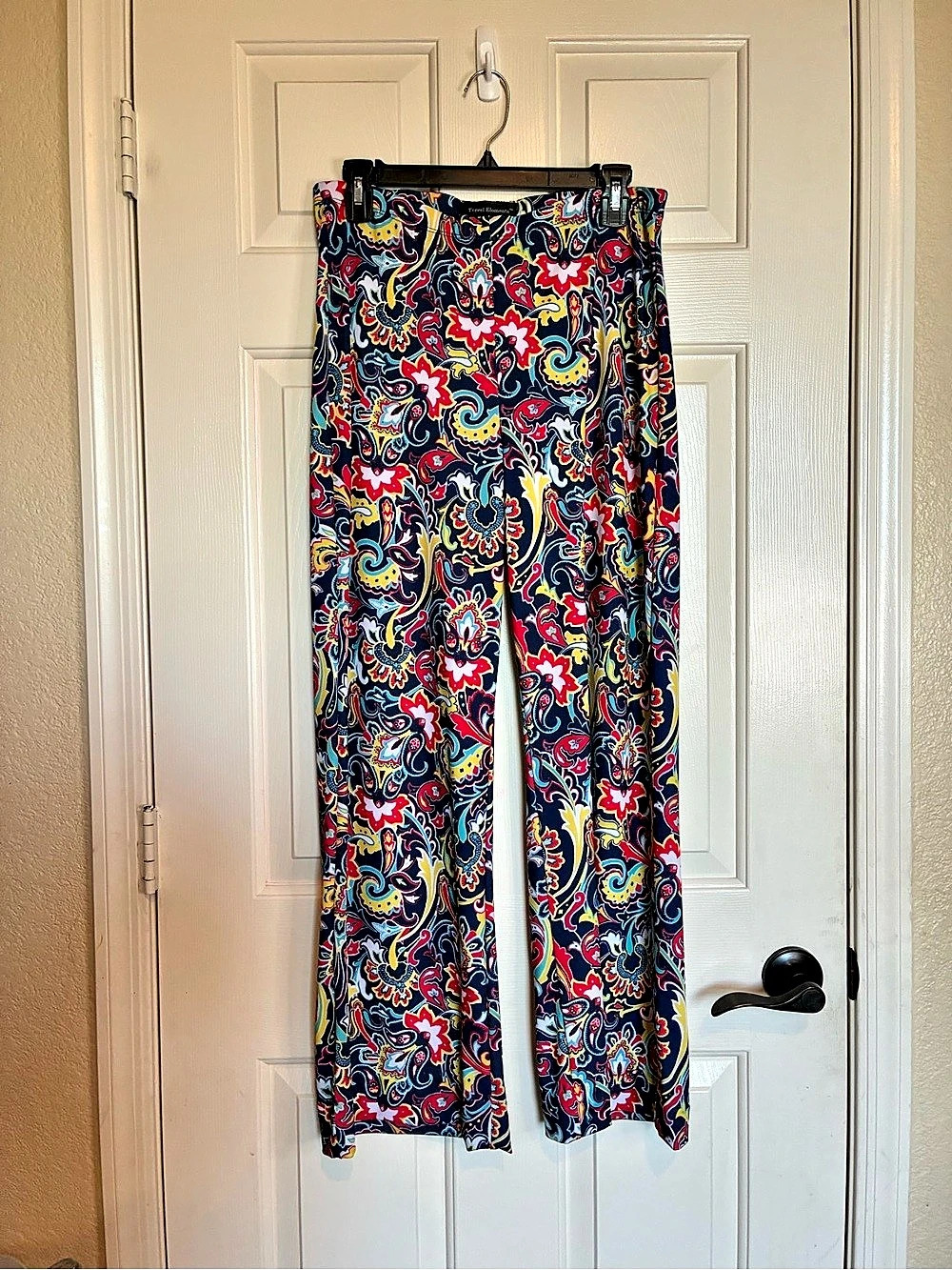 Travel Elements Paisley Print Wide Leg Pull-On Pants Blue & Red Small